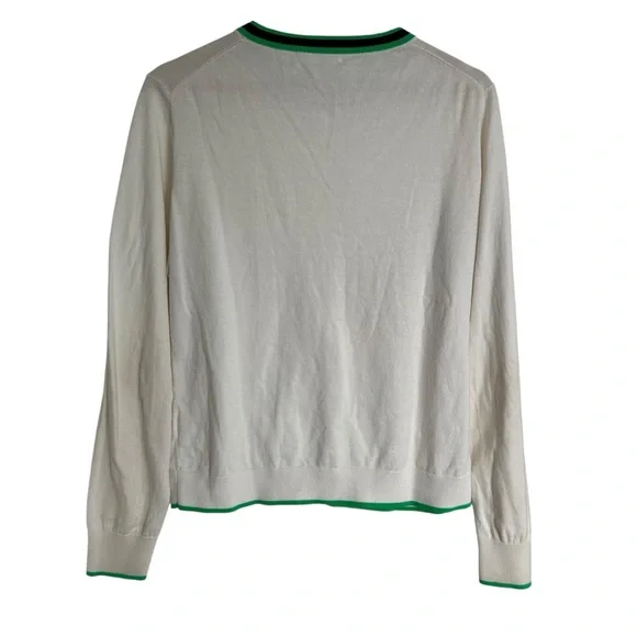 J Crew The Caryn Cardigan White/Cream & Green trim size Large - Picture 3 of 12